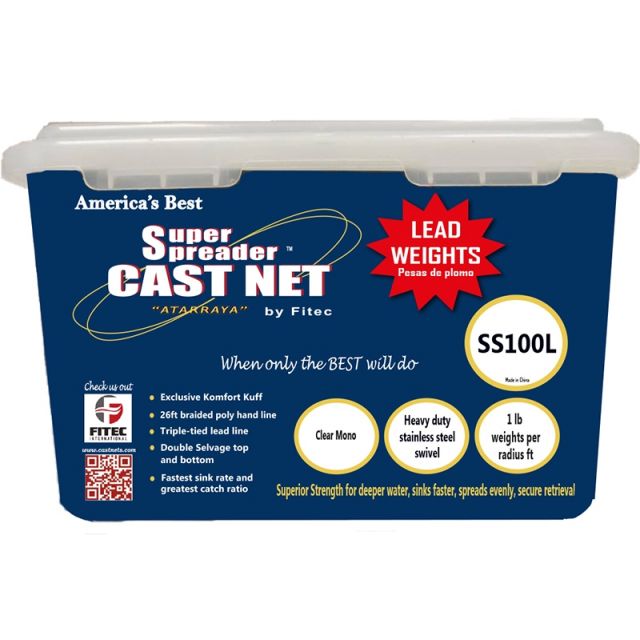 Fi-Tec Super Spreader Cast Net With Lead Ss100L Clear-Mono 6' 3/8" 1Lb Per